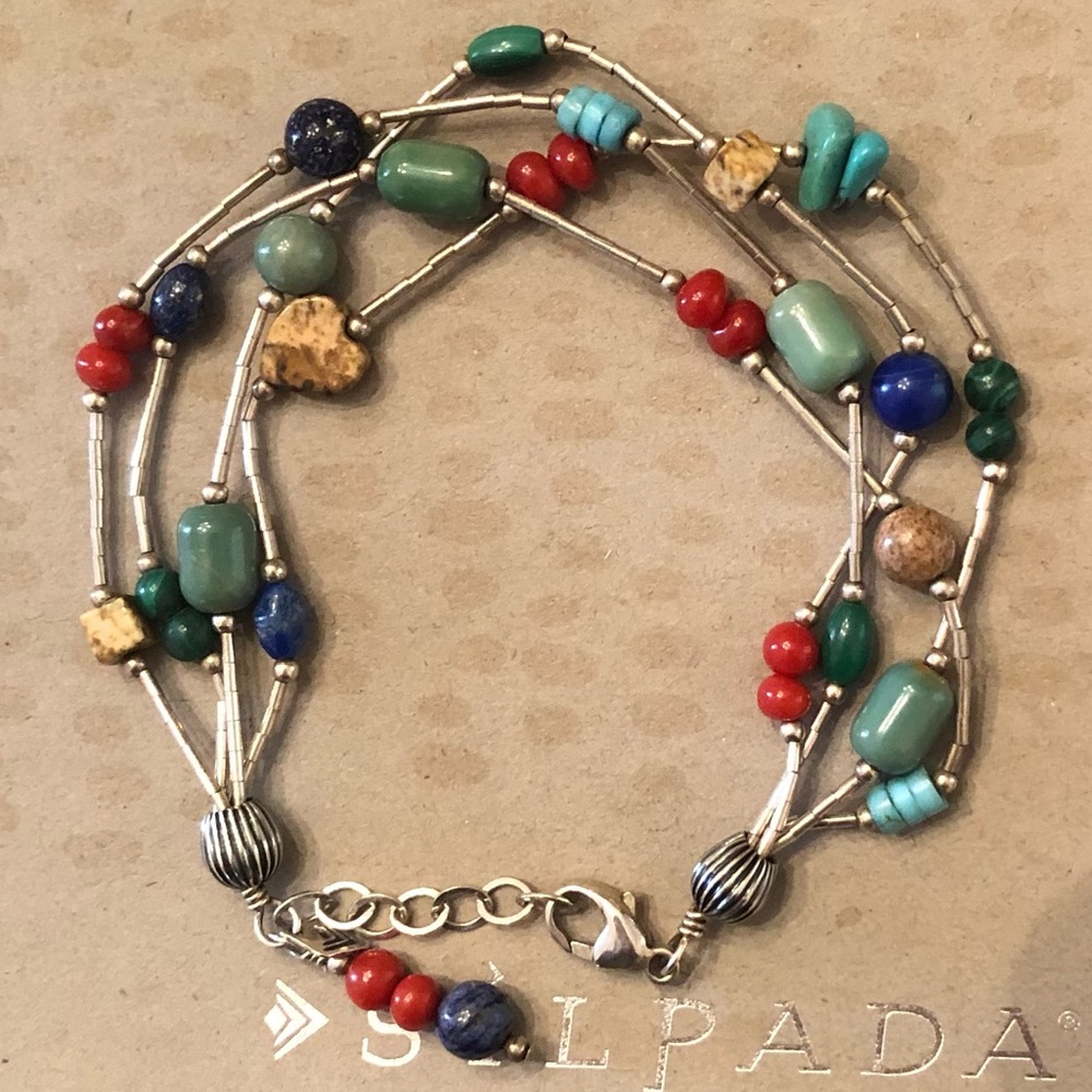 Silpada Sterling Silver Lapis Turquoise Picture Jasper Coral Bracelet B0788